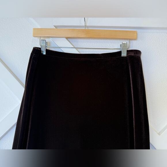 Vintage Tadashi Chocolate Brown Velvet Midi Skirt with Side Slit Size Large - Picture 2 of 9